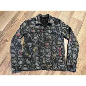 Lip Service Cult Womens Vintage Multi Color Skulls Jacket Small